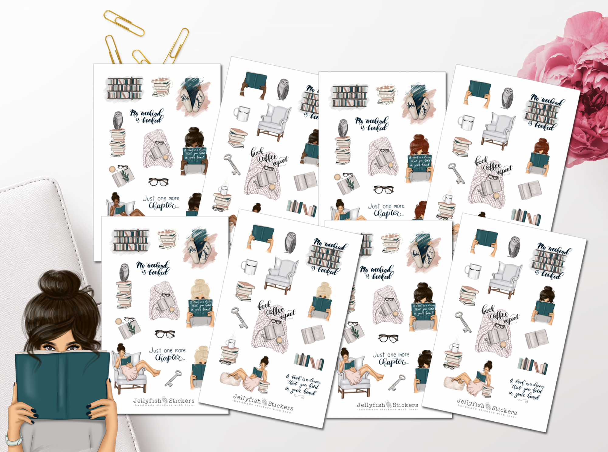 Mädchen Bücher Sticker Set